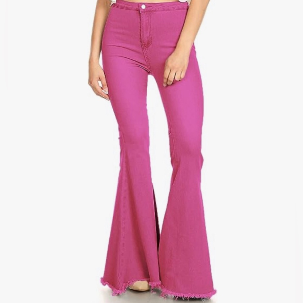High Waist Retro Pink Bell Bottoms